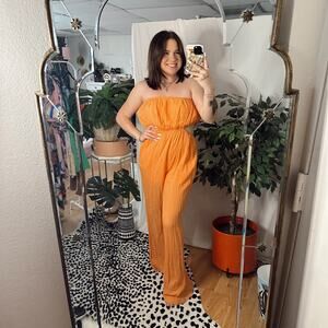 Free People Cut Out For It Strapless Jumpsuit Peach Size XS